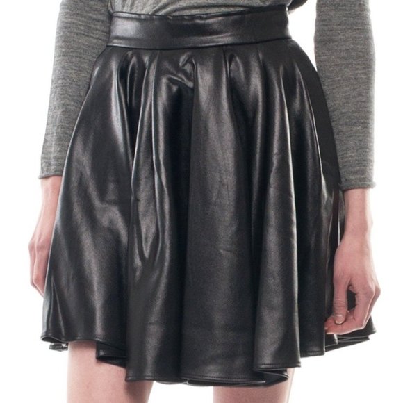NWT ELEVENPARIS Black Glossy Vegan Leather Asymmetric Mini Skirt 38 XS US 2 $148 - Picture 1 of 7